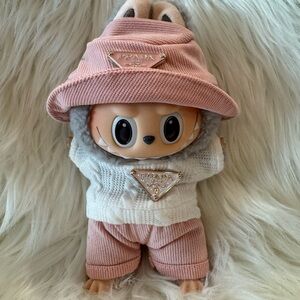 POP MART Labubu - Sesame Bean - Macaron Series w/ PRADA Pink White Sweater Hat